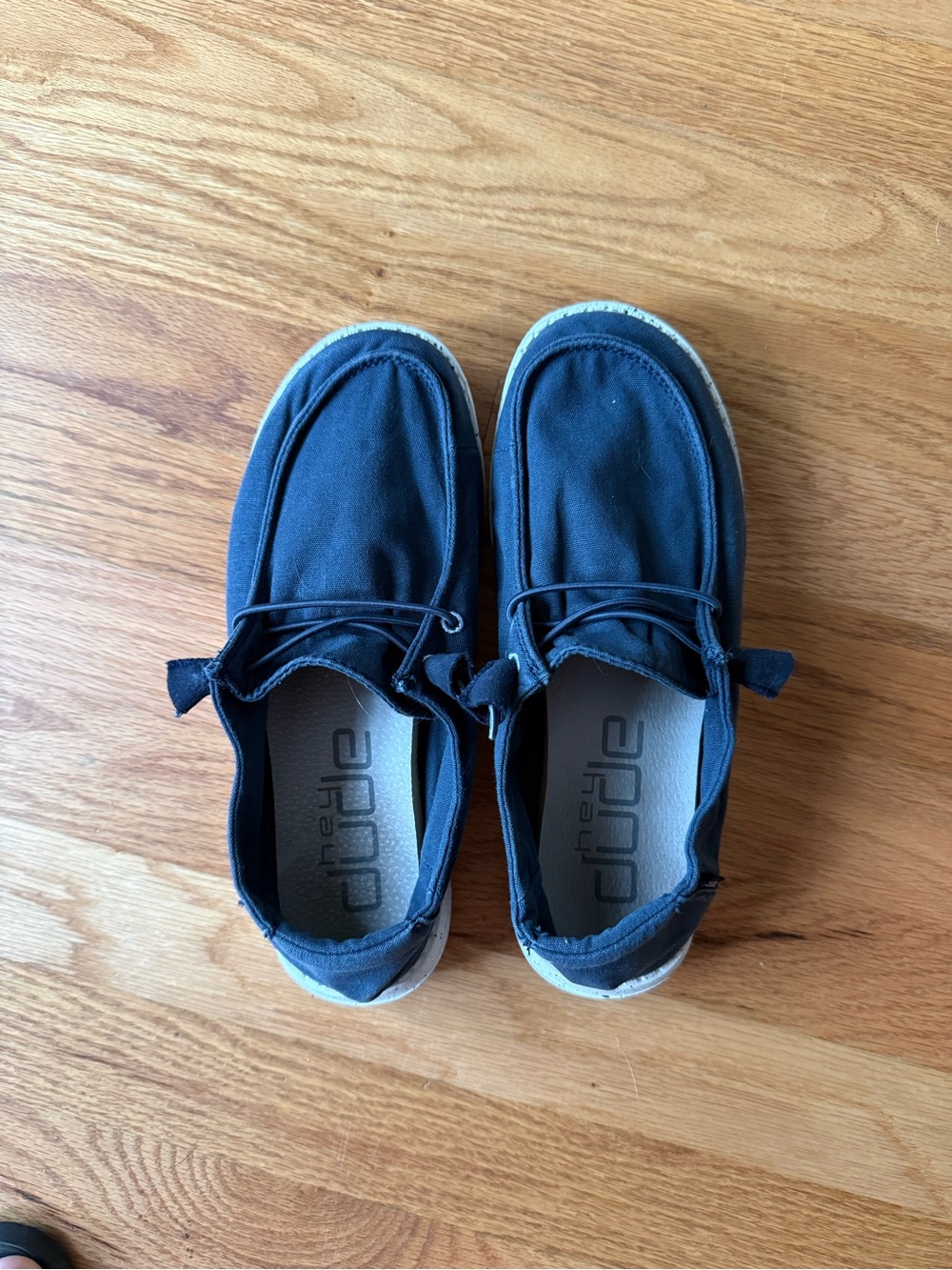 Hey Dude Navy Canvas Slip-On Loafers with Elastic Ties - Picture 1 of 3